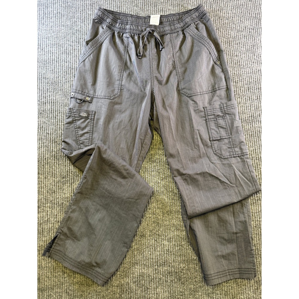 DICKIES CARGO SCRUB PANTS LARGE GRAY POLYESTER BLEND PINSTRIPE ELASTIC DK170